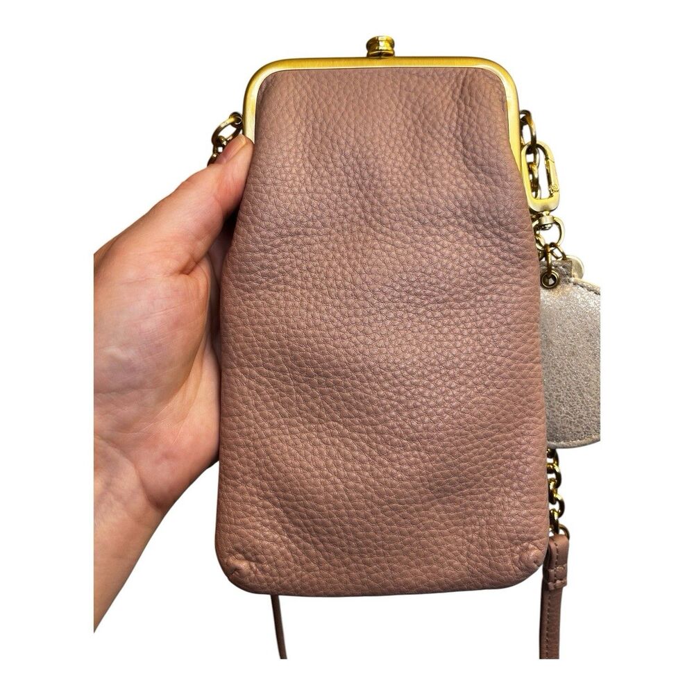 HOBO Genuine Leather Crossbody Phone Bag Kiss Lock Blush Pink Gold Chain Purse